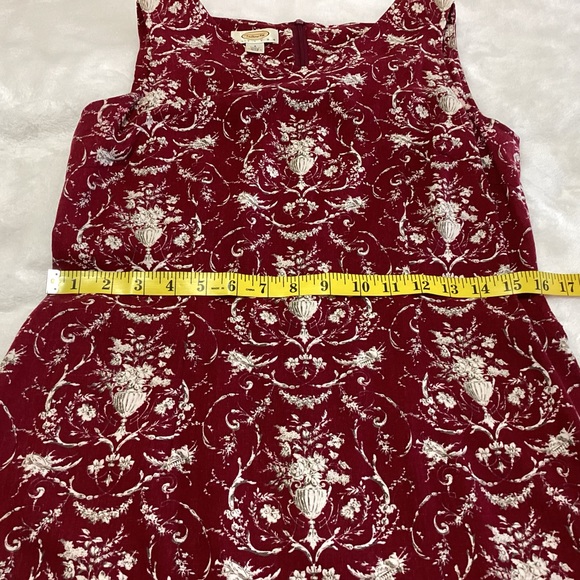 Talbots Petites Burgundy Red White Floral Sleeveless Dress Size 4 Linen Rayon - Picture 6 of 8